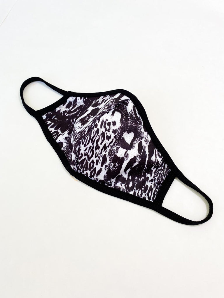 PRINT MESH MASK WITH COTTON LINING BLACK LEOPARD
