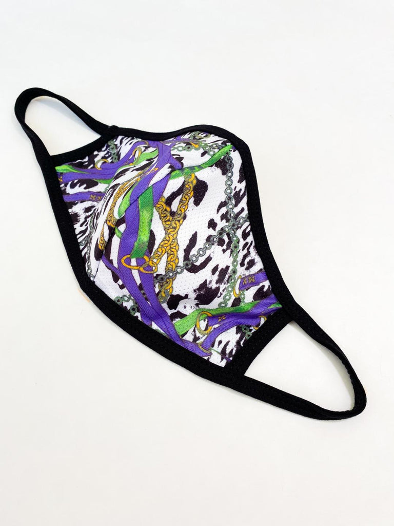 PRINT MESH MASK WITH COTTON LINING OR CHAIN.STRAP/LEOP